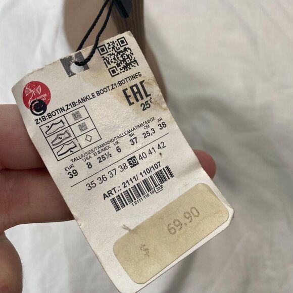 Zara 90s Style Square Toe Taupe Gray Beige Textile Slim Sock Ankle Boots US 8 - Picture 6 of 8